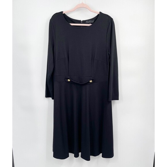 Eloquii Long Sleeve‎ Shift Dress Plus Size 16 Black Knee Length Button Detail - Picture 1 of 12